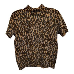 Nina Charles for Kasper Leopard Print Short Sleeved Wool Blend Sweater - Size M